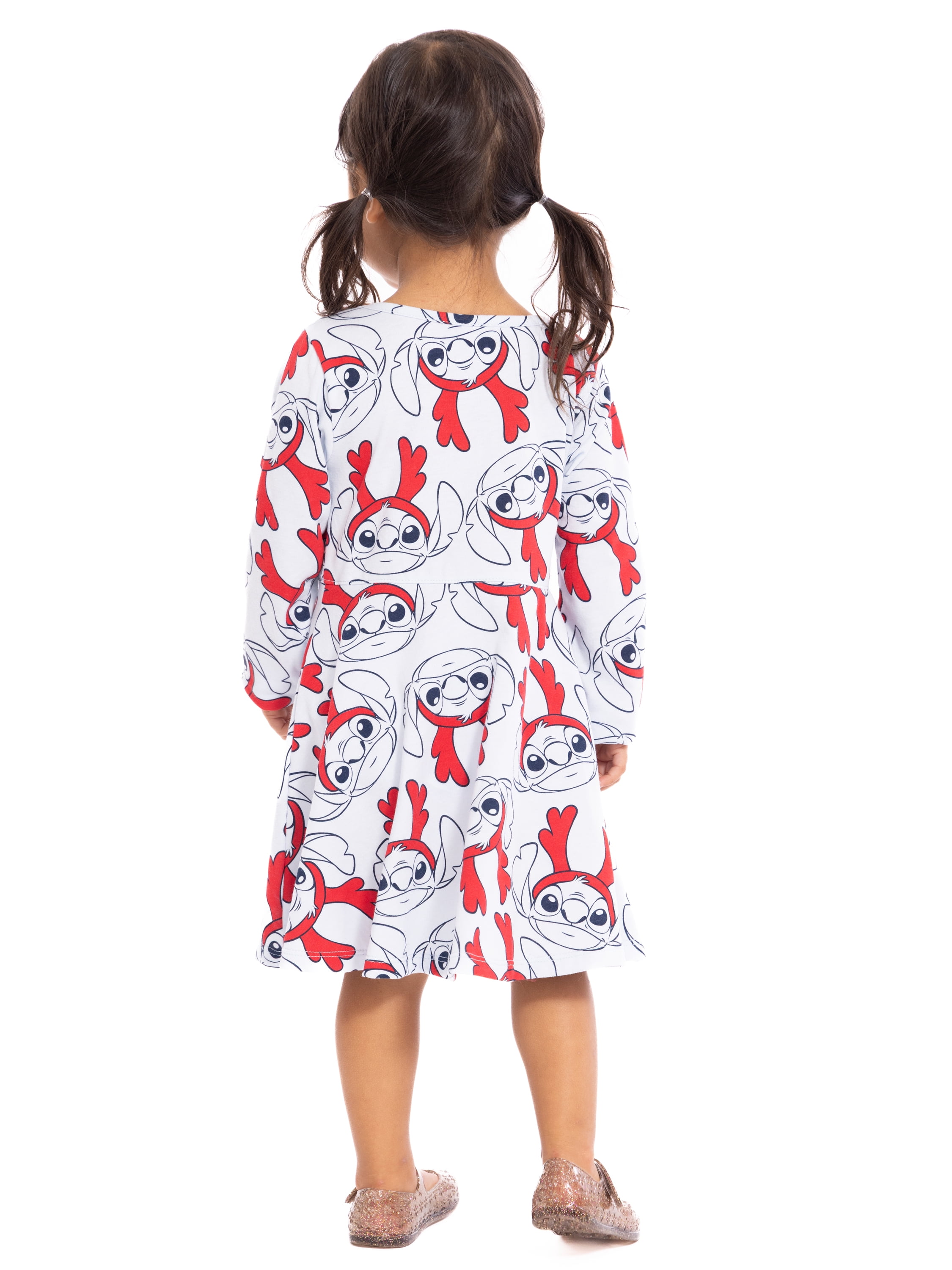 Stitch Toddler Girls Allover Print Dress with Long Sleeves, Sizes 12M-5T
