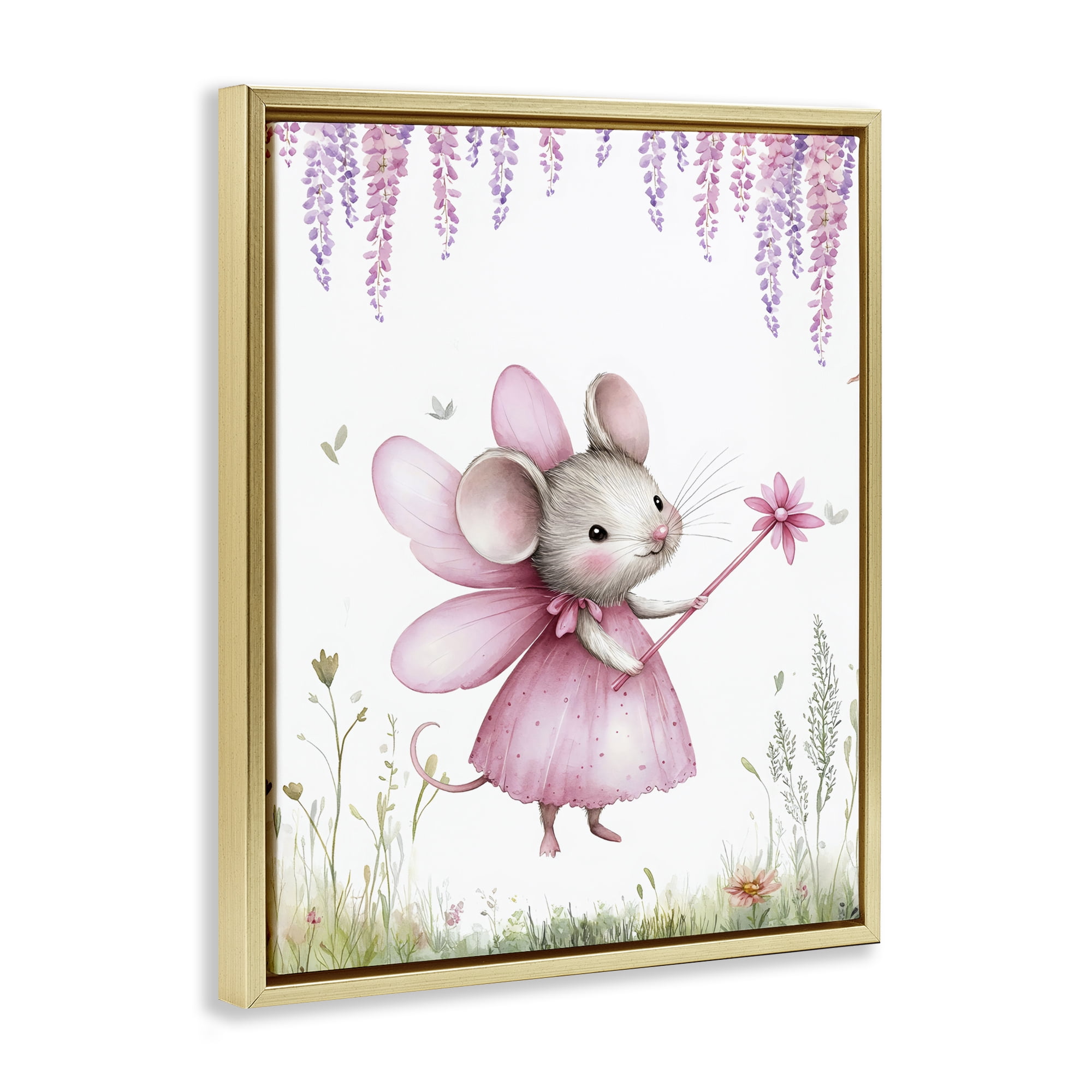 Stupell Industries Woodland Mouse Forest Fairy Gold Framed Floater Canvas Wall Art, design by LSR Design Studio