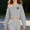 thumbnail image 5 of Edvintorg Sweatshirts for Teen Girls One Shoulder Cropped Sweatshirt Solid Color Long Sleeve Casual Pullover Top Lightweight Little Girls Clothes Size 5-15, 5 of 7