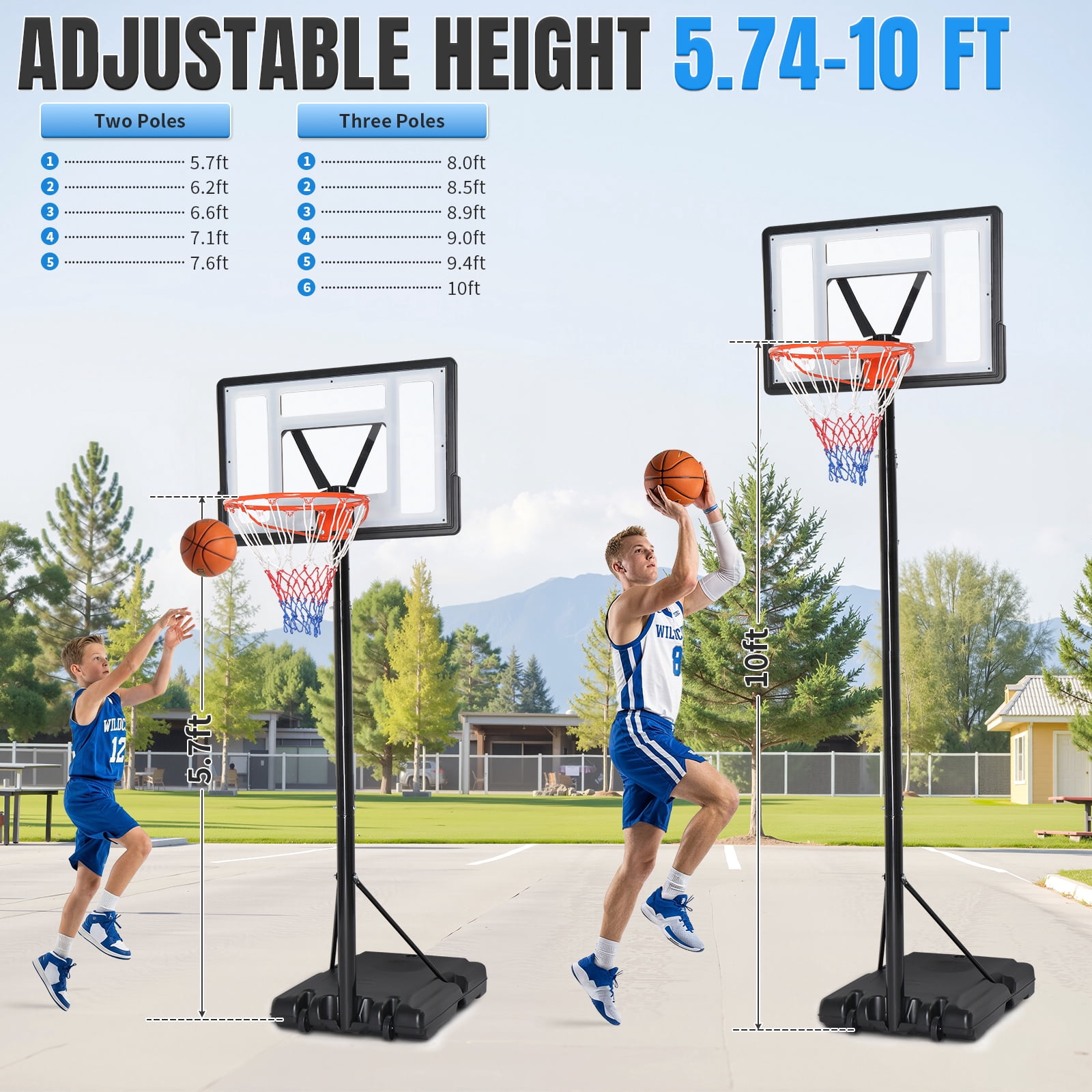Ktaxon 8ft -10ft Basketball Hoop System, 35in Portable Removeable Basketball Goal Stand with Wheels, Adjustable for Youth Adults Indoor Outdoor