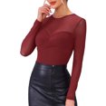 thumbnail image 1 of TOP SHEER MESH DE MUJER INSPIRE CHIC CON MANGA LARGA Y CUELLO REDONDO, DOBLE CAPA, IDEAL PARA FIESTAS Y CLUBES, TALLA L ROJO OSCURO, 1 of 6