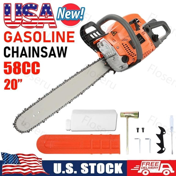 Floseru 58CC Gas Powered Chainsaw, 20 Inch 2-Cycle Petrol Handheld Cordless Chain Saw, Gas Chainsaws for Tree Wood Cutting