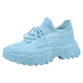 thumbnail image 6 of Platform Sneakers for Women Stretch Knitted Slip on Chunky Tennis Shoes Casual Cushioning Lace up Running Athletic Shoes Light Blue Size 9.5, 6 of 6