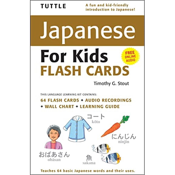Pre-Owned Tuttle Flash Cards Tuttle Japanese for Kids Flash Cards Kit: Includes 64 Flash Cards, Online Audio, Wall Chart & Learning Guide, (Paperback)