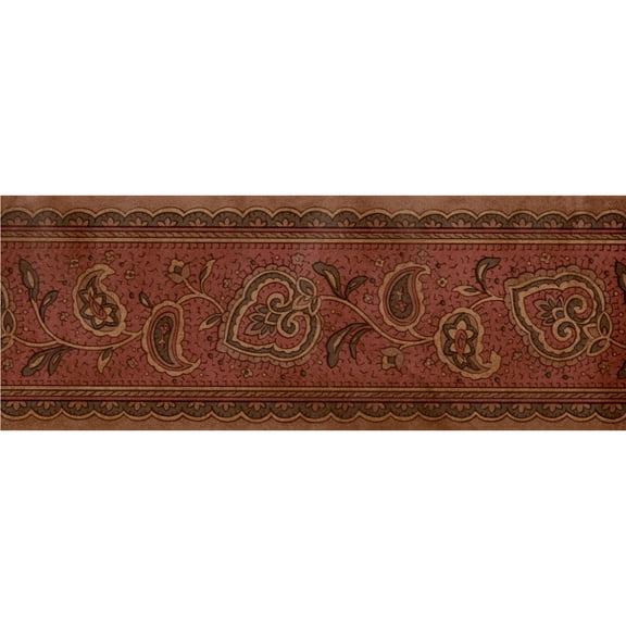 Trimz Burgundy Paisley Wallpaper Border - Traditional Style - Burgundy, Brown 15' L x 4.25" W - Kitchen / Living Wallpaper Border