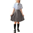 thumbnail image 3 of SGFCWSX Girls 3-Piece School Uniform Set, Teens Short Sleeve Collared Shirt with Bow Tie and Pleated Skirt Outfit Gray Size 12-13 Years, 3 of 8