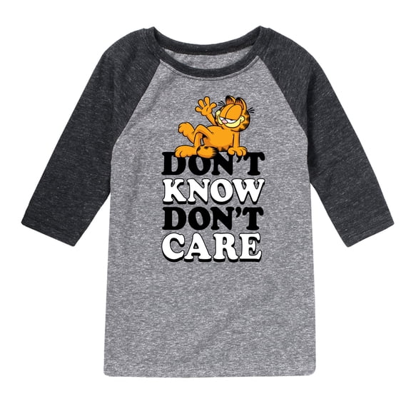 Garfield - Don't Know Don't Care - Toddler And Youth Raglan Graphic T-Shirt