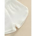 thumbnail image 6 of Douhoow Baby Girl Summer Set Solid Color Ribbed Flying Sleeve Tops+High Stretch Shorts, 6 of 9