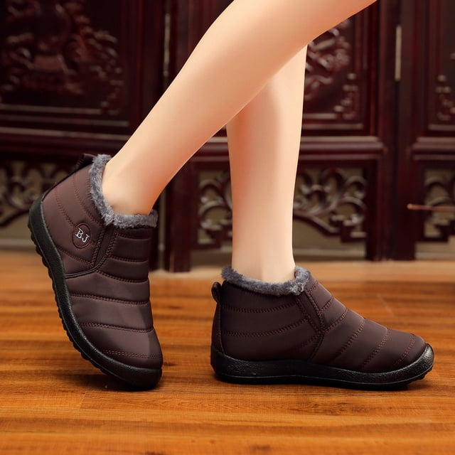 Women Winter Solid Color Keep Warm Ankle Boots Plus Velvet Boot Flat Snow Boots