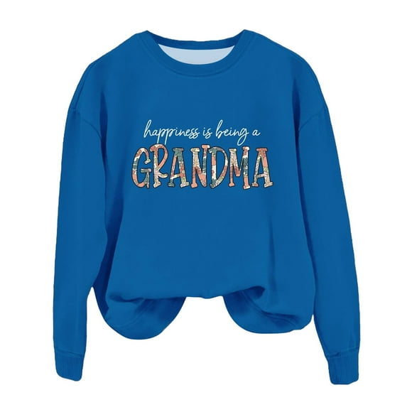 Hamky Sweatshirt for Women Graphic Hoodies Grandma Sweatshirt For Women Fall Crew Neck Sweatshirts No Hood Happiness Is A Grandma Womens Pullover Sweatshirt Blazer Blue L