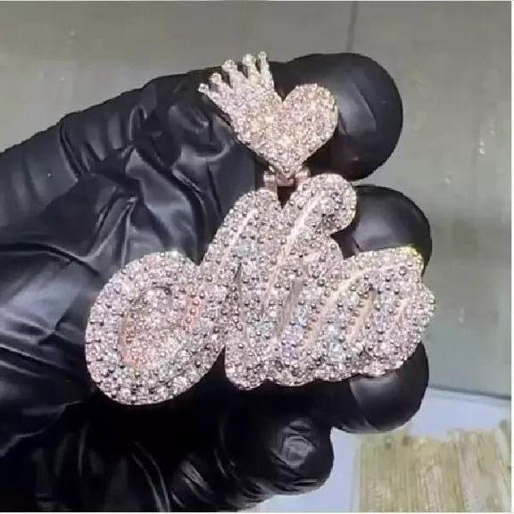 2.10Ct Round Real Moissanite Customize Any Name Pendant 14K Rose Gold Plated Birthday gifts No Chain