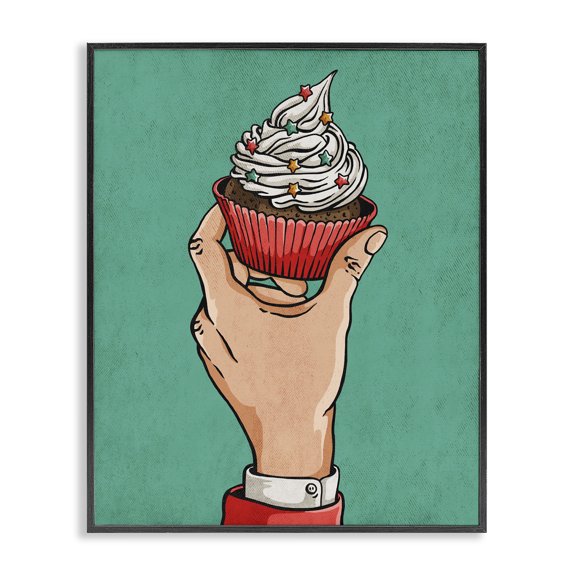 Stupell Industries Shabby Chic Cupcake Vintage Comic Book Green Red Design Black Framed Giclee Art, 16 x 20, by Estera Kecek