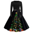 thumbnail image 2 of Women's Fashion Vintage Long Sleeve Round Neck Christmas Printed Party Gown Dress, Holiday Print, Retro Style, Evening Wear, Festive Dress, Elegant,Green,2XL, 2 of 6