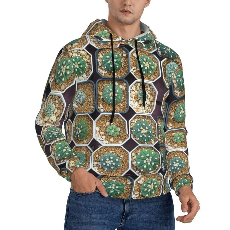 Salouo Cactus Garden Pattern Men's Fall Hoodie Sweatshirt,Sport