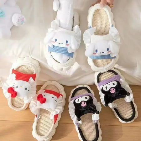 

2024 DREAMFIRE Kawaii Hello Kitty Slippers Anime Sanrio Kuromi Cinnamoroll Cartoon Comfortable Anti-slip Slippers Princess Style Sandals New