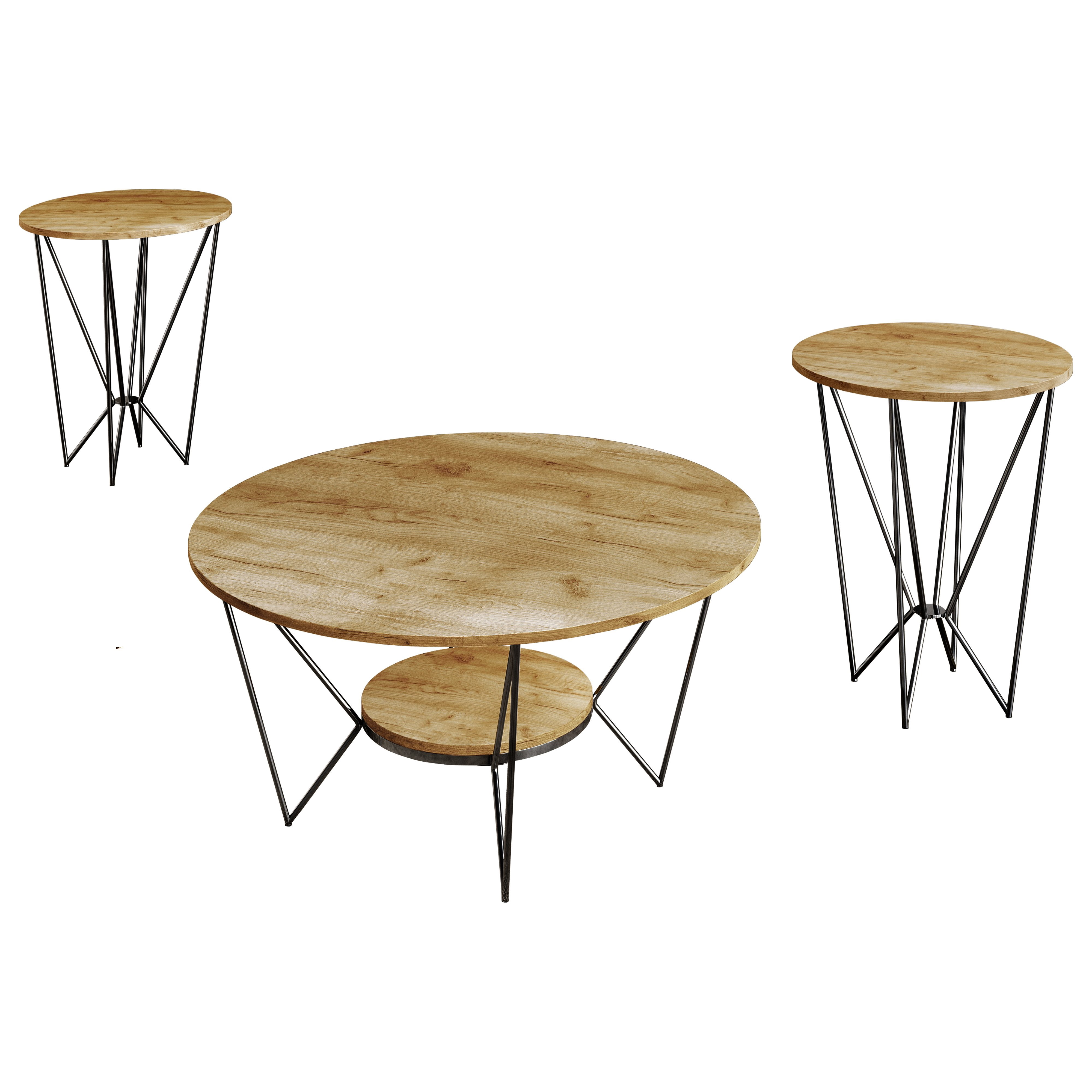 Castle Place Modern 3- Pieces Coffee Table Set, Light Oak