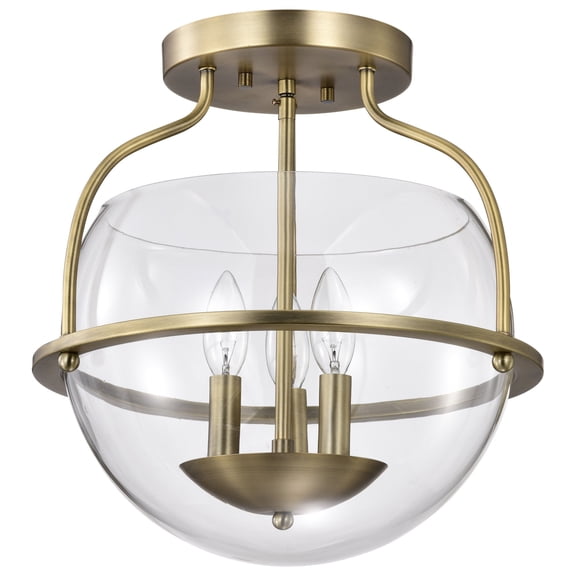 Nuvo Lighting Amado 3 Light Semi Flush Mount - Vintage Brass Finish - Clear Glass - Vintage Brass