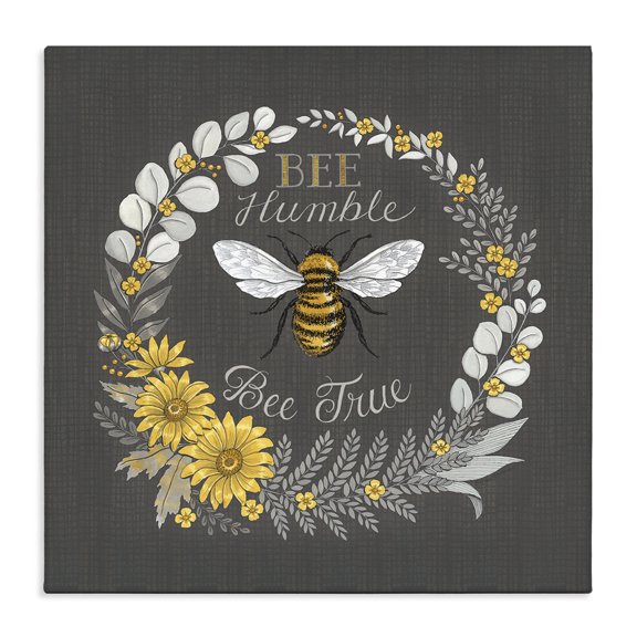 Stupell Industries Shabby Chic Bee Humble Be True Phrase Vintage Yellow Florals Canvas Art, 17 x 17, by Deb Strain