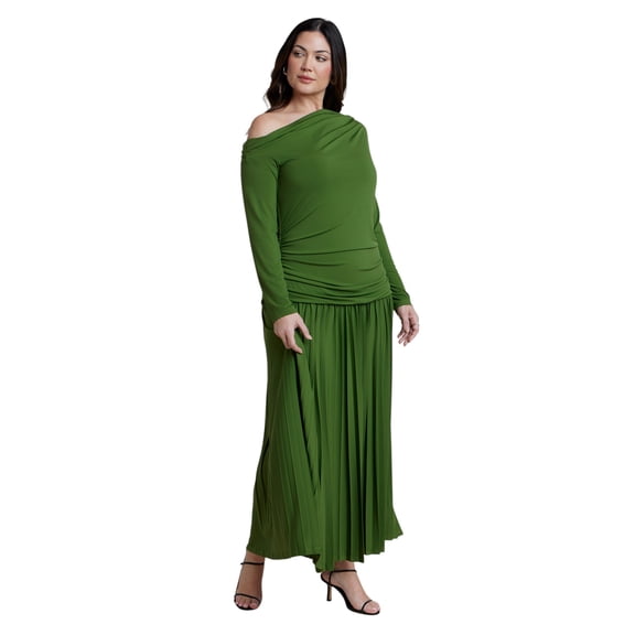 ELOQUII Women's Plus Size Long Sleeve Drop Waist Maxi Dress