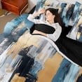 thumbnail image 4 of jejeloiu Modern Graffiti Geometric 7pcs Bedding Comforter Set,Blue Gold Stripes Queen Bedding Sets For Adults Reversible, 4 of 8