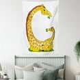 thumbnail image 4 of Giraffe Tapestry, Baby African Animal Family Eating Taking Care Mother Illustration, Wall Hanging for Bedroom Living Room Dorm Decor, 40W X 60L Inches, White Mustard, by Ambesonne, 4 of 5
