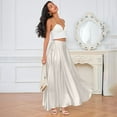 thumbnail image 4 of KDDYLITQ Womens Satin Maxi Skirt Silk Basic Skirts Pleated Hem High Waisted Holiday Long Skirts Elegant Swing Skirt with Pocket White 2XL, 4 of 6