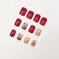thumbnail image 5 of Uñas postizas navideñas cortas cuadradas rojas brillantes con diseño de gorro de Papá Noel, 24 unidades., 5 of 5