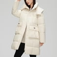 thumbnail image 4 of TFEOQRY Women's Winter Hooded Cotton Padded Coats Casual Fashion Solid Color Parkas with Pockets Zippered Reversible Long Cotton Coat White, 4 of 7
