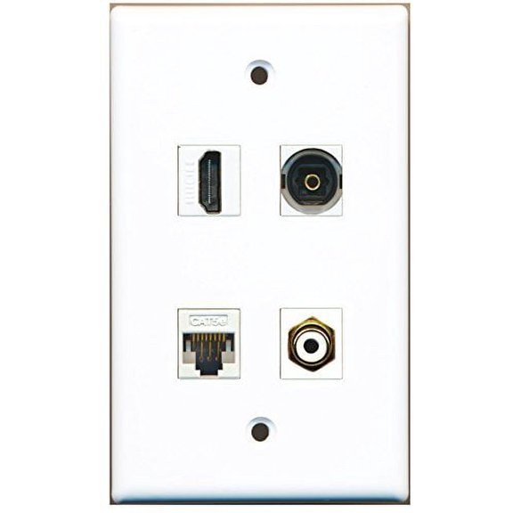 RiteAV - 1 Port HDMI 1 Port RCA White 1 Port Toslink 1 Port Cat5e Ethernet White Wall Plate