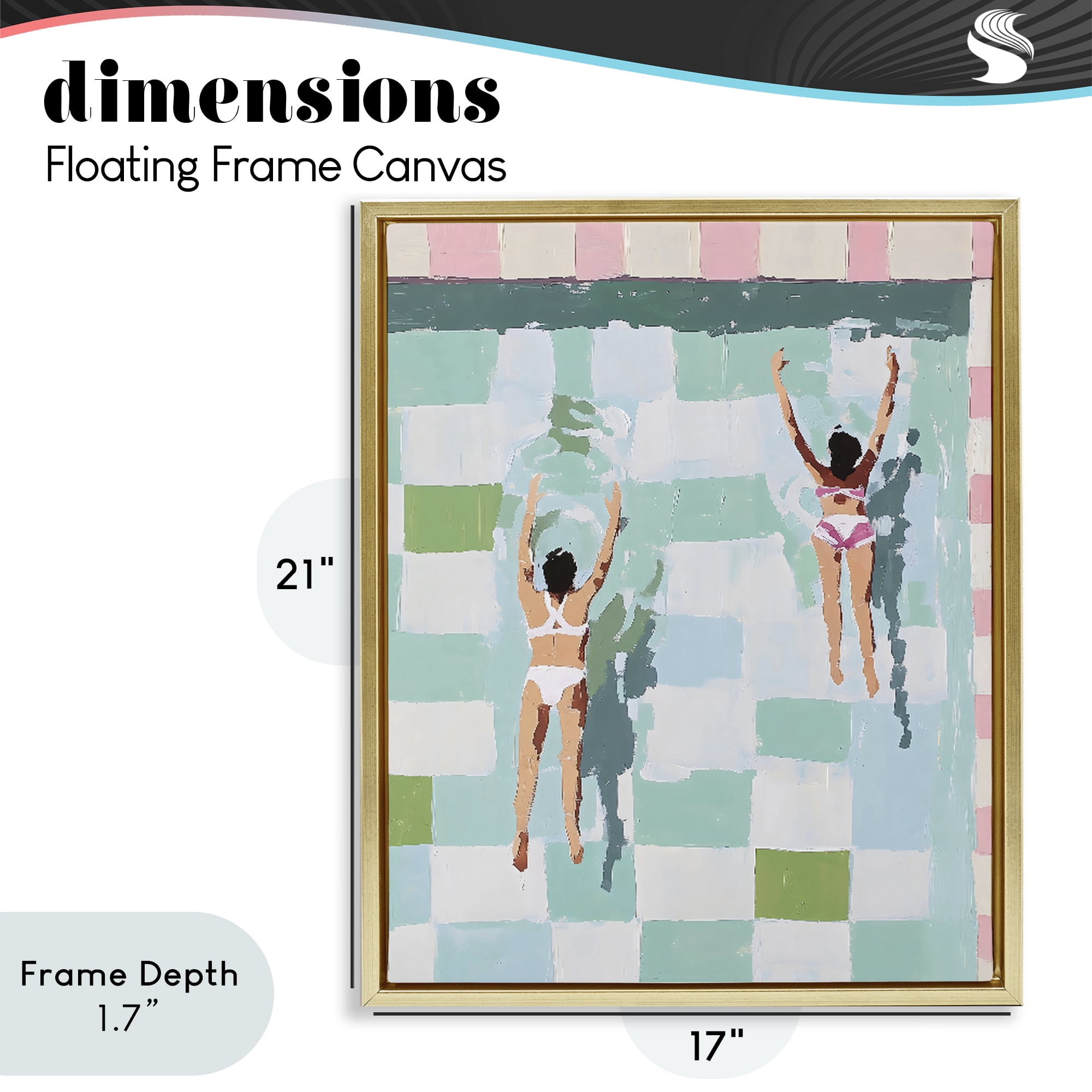 Stupell Industries Twin Swimmers in Pool Gold Framed Floater Canvas Wall Art, design by The Prints Vibe