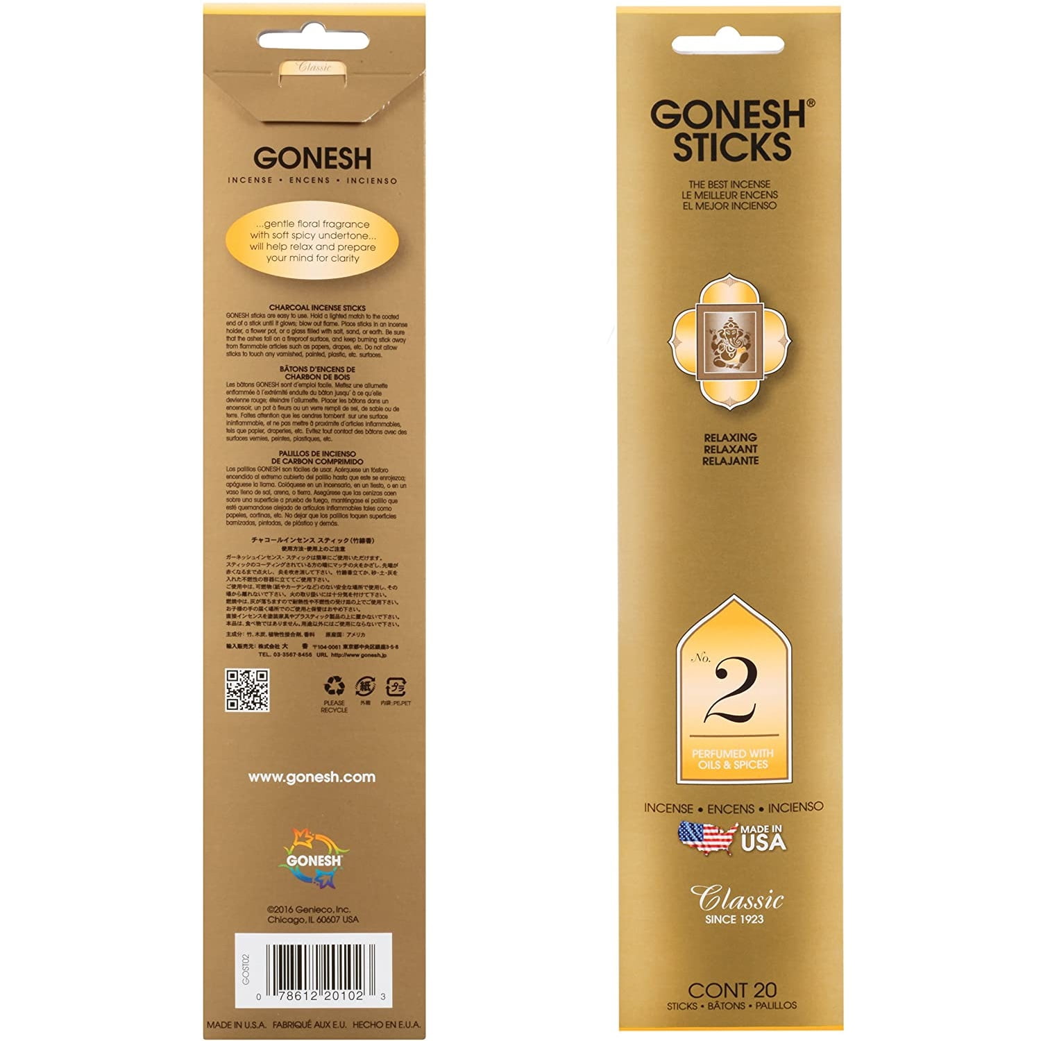 Gonesh Classic Collection No. 2 Incense, Oils & Spices, 20/PK