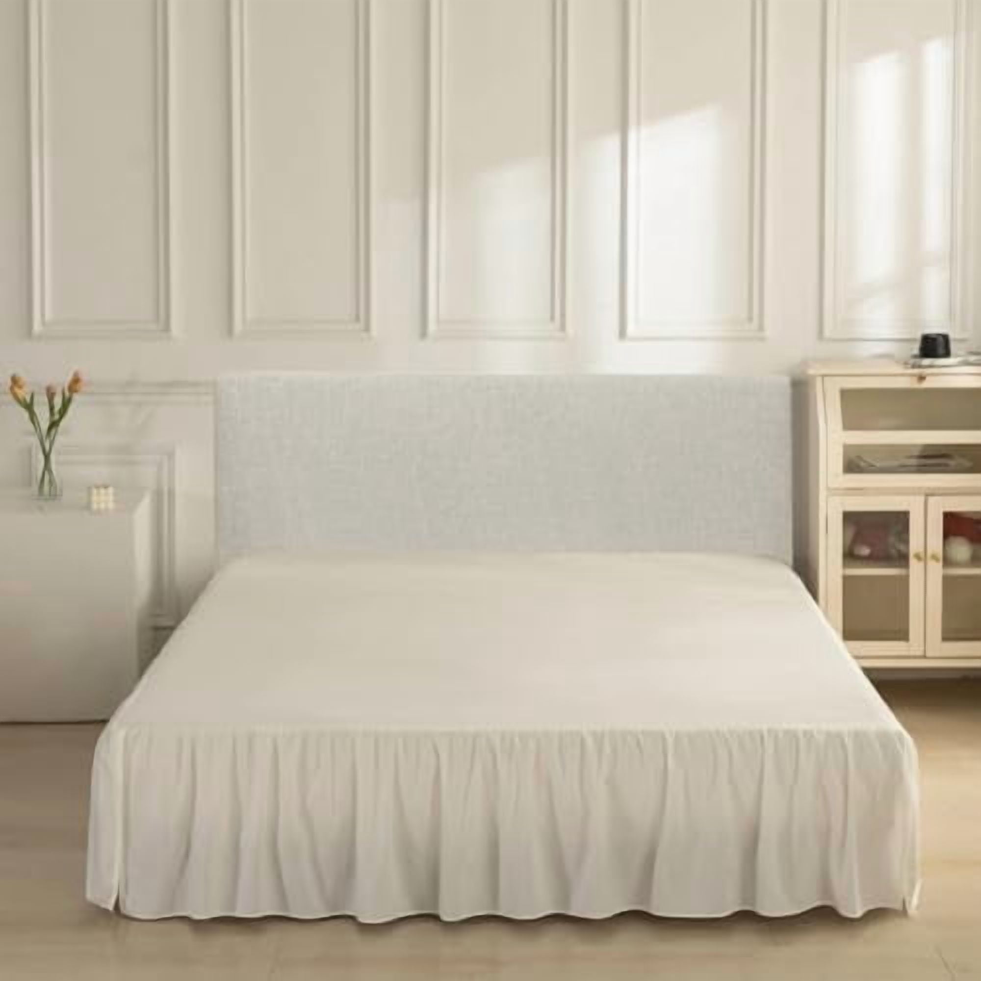 Bed Skirt Queen Size Ruffled Bed Skirt with Split Corners, Ivory Queen Bed Skirts 18 Inch Drop with Platform, 18'' Queen