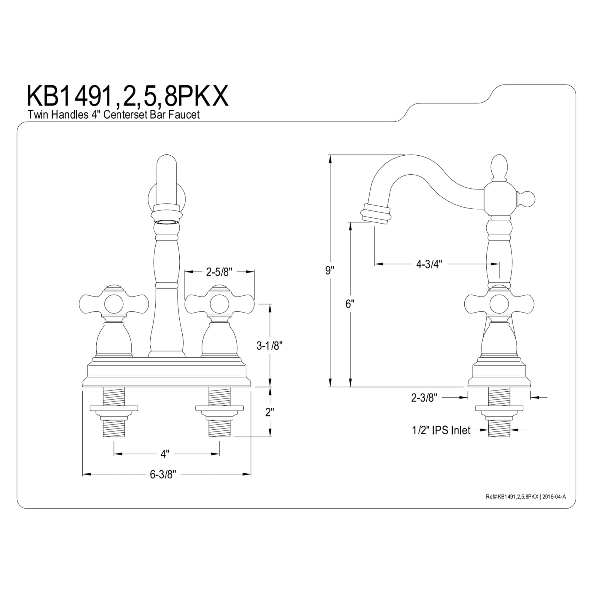Kingston Brass KB1491PKX Duchess Two-Handle 2-Hole Deck Mount Bar Faucet in Polished Chrome