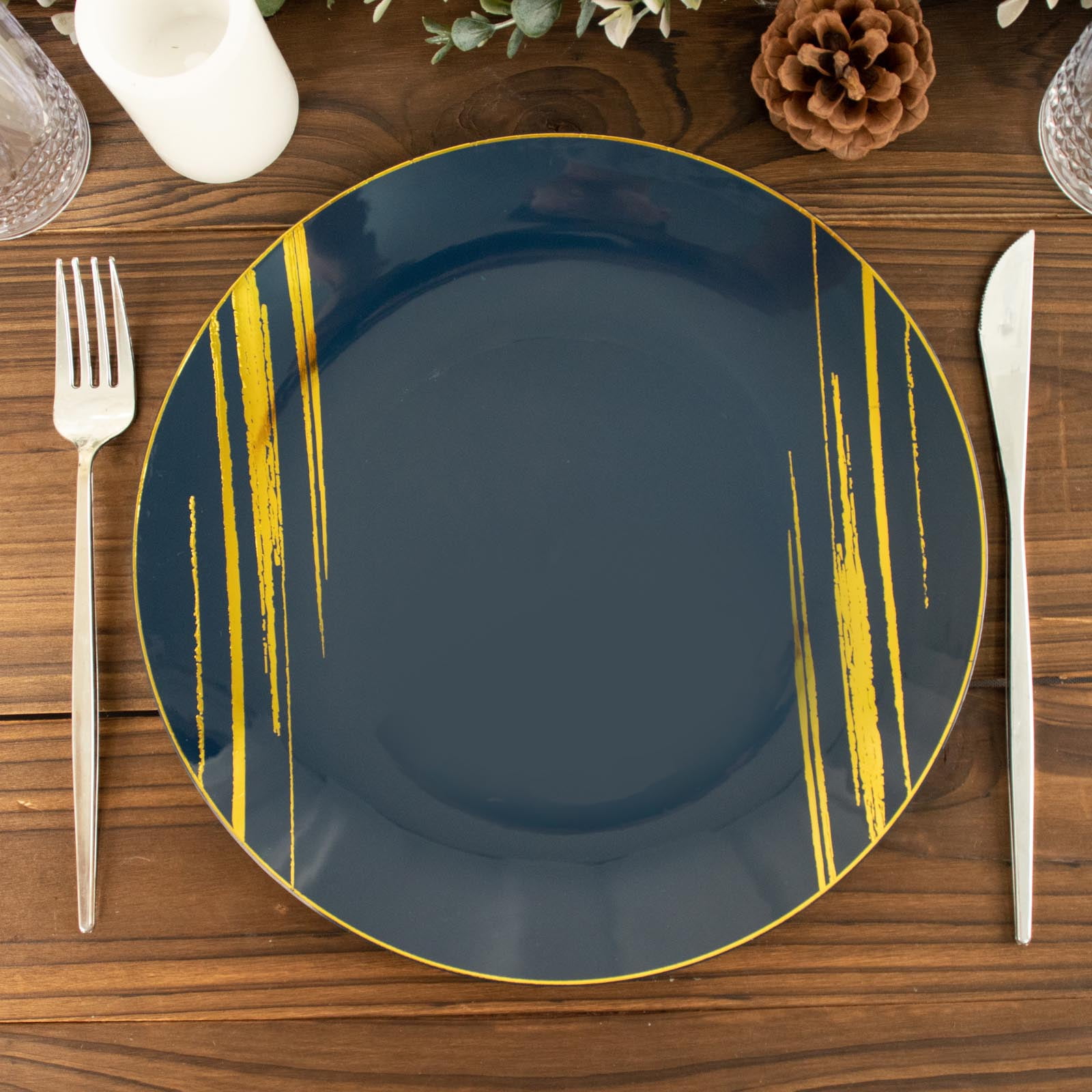Efavormart 10 Pack | Navy Blue And Gold Brush Stroked 7" Round Plastic ...