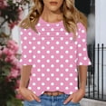 thumbnail image 4 of GERsome Women's Short Sleeve T-Shirts 3/4 Ruffle Sleeve Crew Neck Loose Fit Shirts Polka Dots Summer Casual Tunic Tops, Sizes S-3XL, 4 of 7