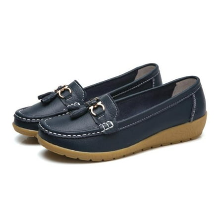 

YAZI Women Slip On Leather Comfort Rubber Sole Flats Shoes