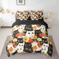 thumbnail image 3 of Manfei Floral Cat Queen Bedding, Daisy Pet Bedding Comforter Set Queen, Multicolor, Black Reversible, 7-Piece, 3 of 6