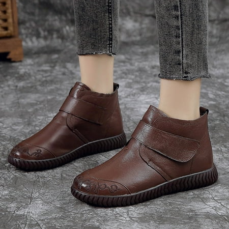 

Akiihool Work Boots for Women Women s Low Wedges Ankle Boots Lug Sole Booties (Brown 7.5)