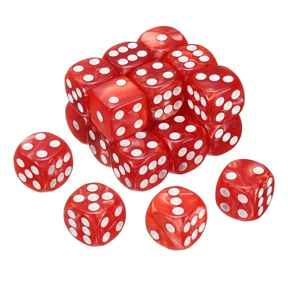 Juego de Dados Estándar de 6 Caras de Colores, Paquete de 20, Dados Mini Poliedros de Acrílico con Patrón de Perlas para Juegos de Mesa o Aprendizaje Matemático, Puntos Rojos/Blancos