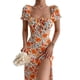thumbnail image 1 of TRKIYQC Vestido de Manga Corta para Mujer con Estampado Floral, Correa de Cuello Cuadrado Versión Dividida Ropa de Verano TRKIYQC moda, 1 of 2
