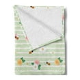 thumbnail image 2 of Flowers Insects Soft Flannel Fleece Throw Blanket, Charming Roses Chamomiles Bees on a Striped Background, Cozy Plush for Indoor and Outdoor Use, 70" x 90", Pastel Green Multicolor, by Ambesonne, 2 of 5