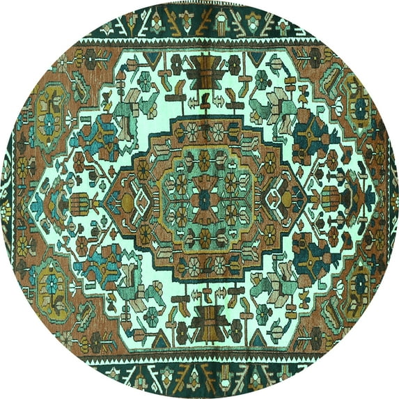 Ahgly Company Machine Washable Indoor Round Persian Turquoise Blue Traditional Area Rugs, 8' Round