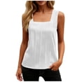 thumbnail image 5 of HomeDM Women's Sleeveless Tank Tops Square Neck Loose Fit Summer T-Shirts Solid Color Trendy Pleated Tops White Size L, 5 of 8