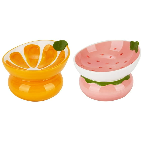2PCS Tilted Elevated Cat Food Bowl Raised Ceramic Cat Bowl Anti Vomiting Shallow Cat Feeding Bowls Wide Cat Bowls Whisker Friendly High Cat Dish Microwave and