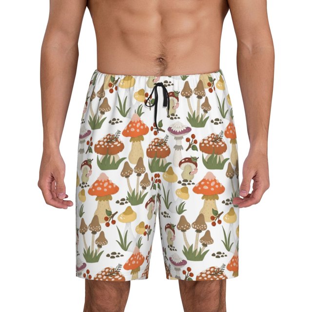 Fotbe Mushrooms Pantalones Cortos de Pijama para Hombre, Ropa de Dormir, Pantalones de Pijama Cortos para Hombre-Medium