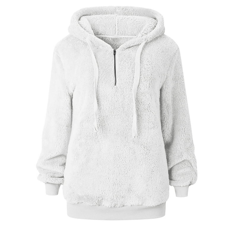 XFLWAM Women's Fuzzy Fleece Hoodies Pullover Hoodie Athletic Cozy Oversized  Pockets Hooded Sweatshirt Coffee S 