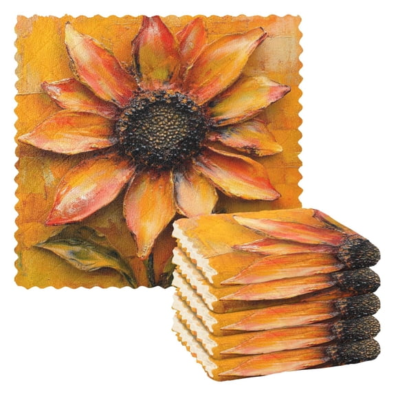 6 Pieces of Kitchen Towels 11x11Inch Kitchen Dish Cloths Kitchen Dish Towels Reuseable Cleaning Cloths Large Orange Flower