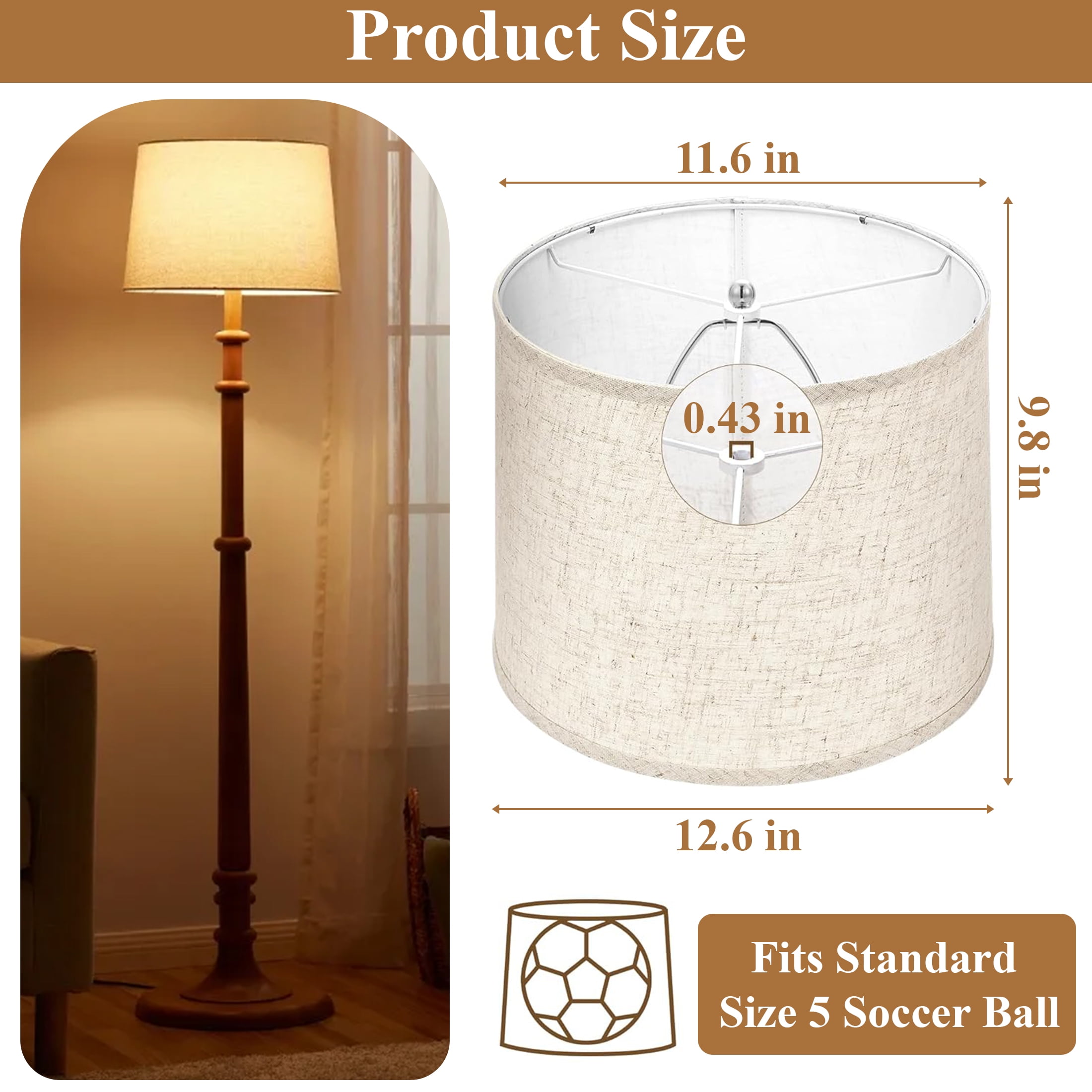 Aovky Lamp Shades Set of 2, Drum Lampshades 11.6" Top x 12.6" Bottom x 9.8" Height with Spider Fitter, Large Beige Replacement Fabric Lampshades for Table Lamps and Floor Lamps, Easy Assembly