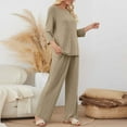 thumbnail image 5 of QATAINLAV Womens Lounge Set Cute 3/4 Sleeve Pajama Sets Casual Ribbed Knit Pullover Sweater and Wide Leg Pants 2 Piece Outfits Fall Sleepwear, Beige, M, Gifts for Mom, 5 of 9