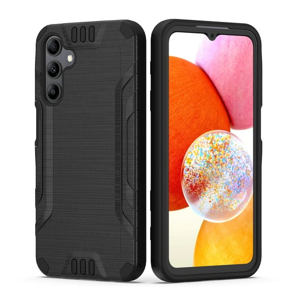 Designed for Samsung Galaxy A15 5G Hybrid Dual Layer Slim Defender Armor Tuff Metallic Brush Texture Shockproof Hard PC   TPU Rubber Phone Case Cover [Black]